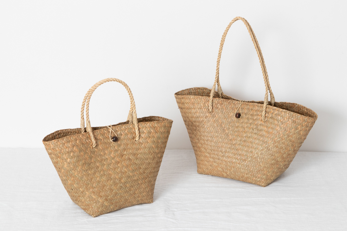 R3115109　タイ/カチュー（水草）　かごバッグ　留め具付き　手提げ・ショルダー　2種