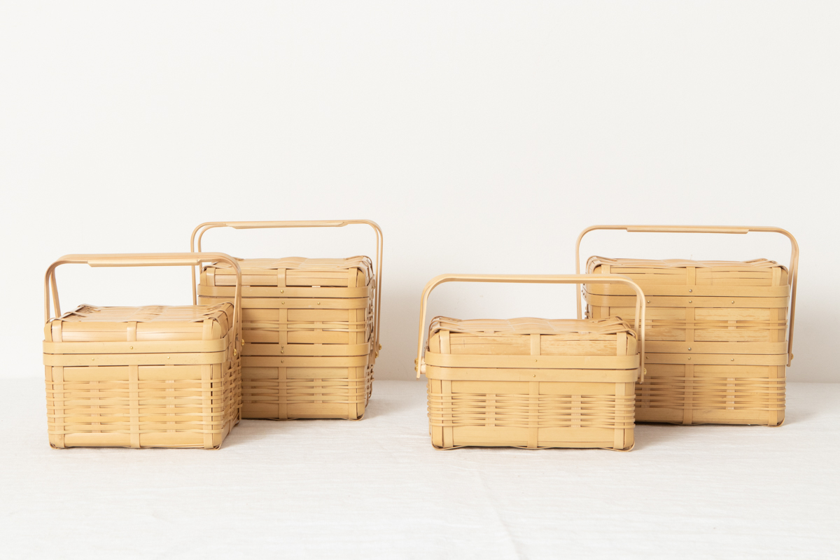 R211201　鹿児島県/白竹　手つき弁当かご　小　四角・長型/一段・二段　4種