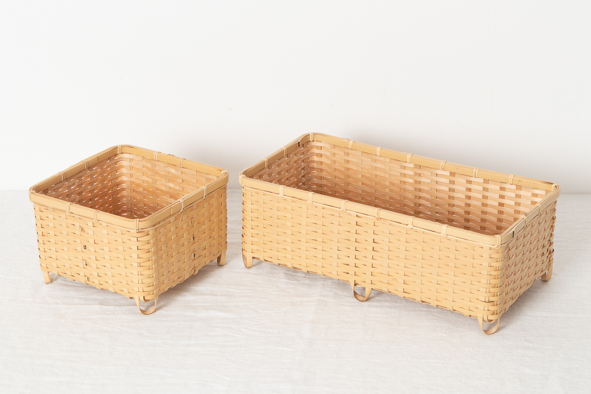 R520201　愛媛県/真竹(白竹)　足付き角かご　正方形・長四角　2種