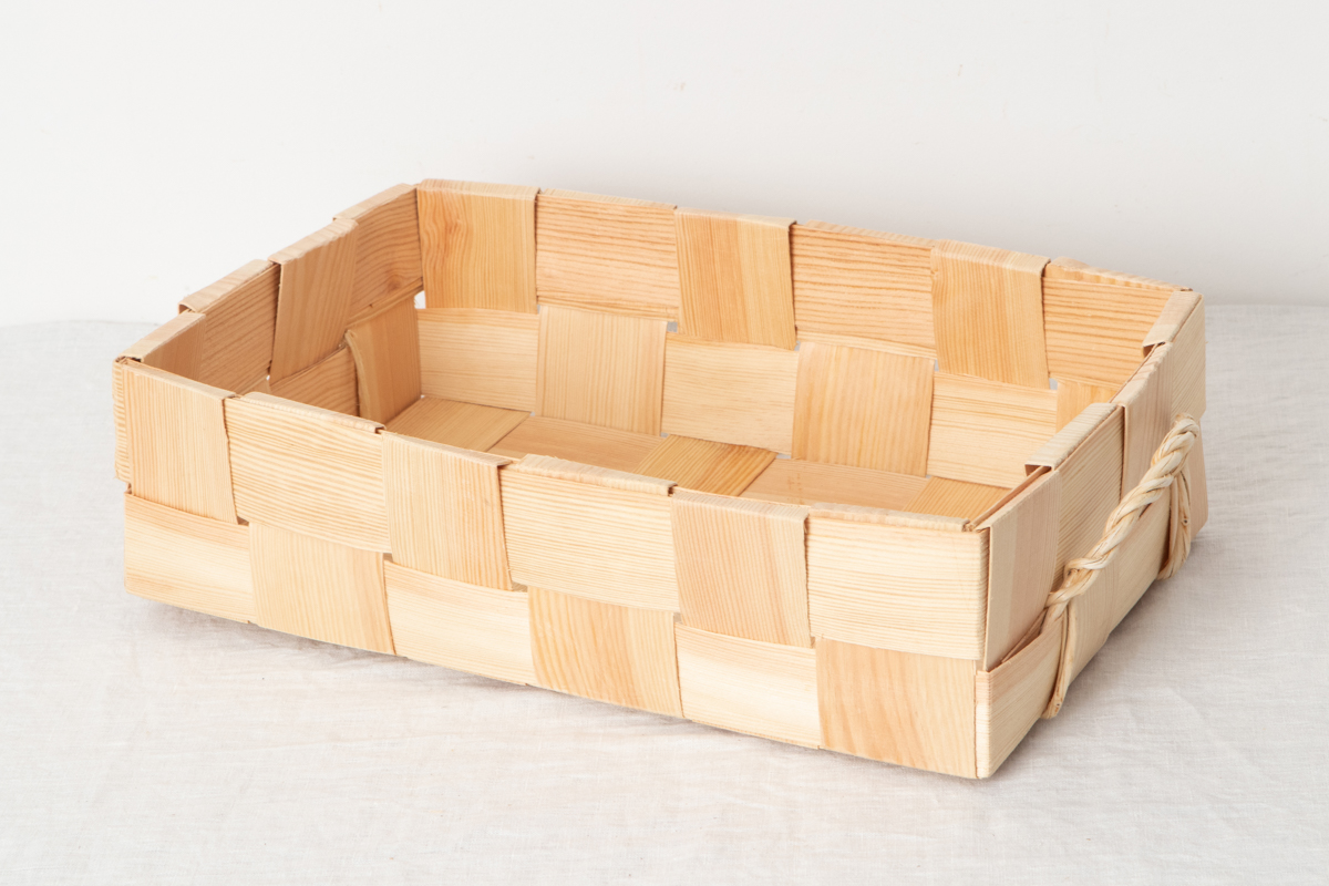 R330735-1　エストニア/パイン　整理かご　　レクタングル（持ち手付き）