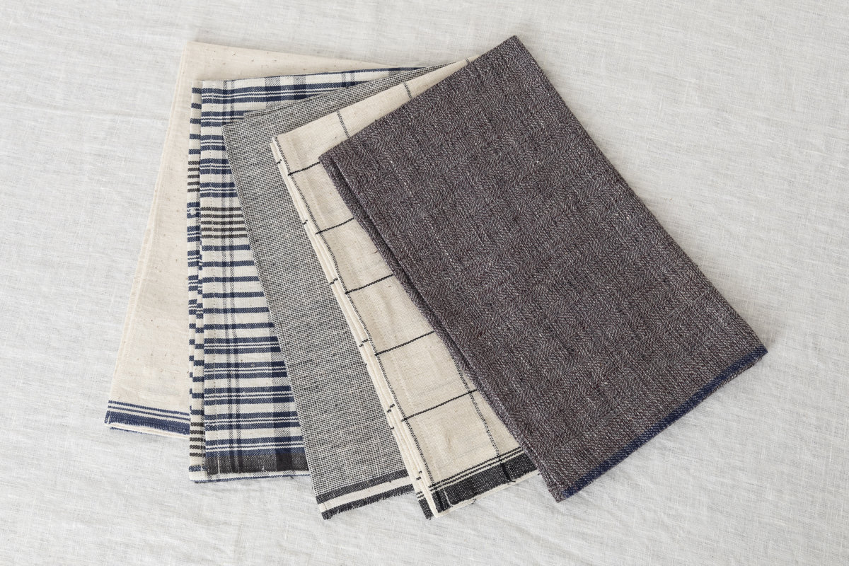 R330907　インド/カディ　キッチンタオル　Indigo Selvedge / Madras / Brush Gray / Tattersall / Tweed Herringbone　5タイプ