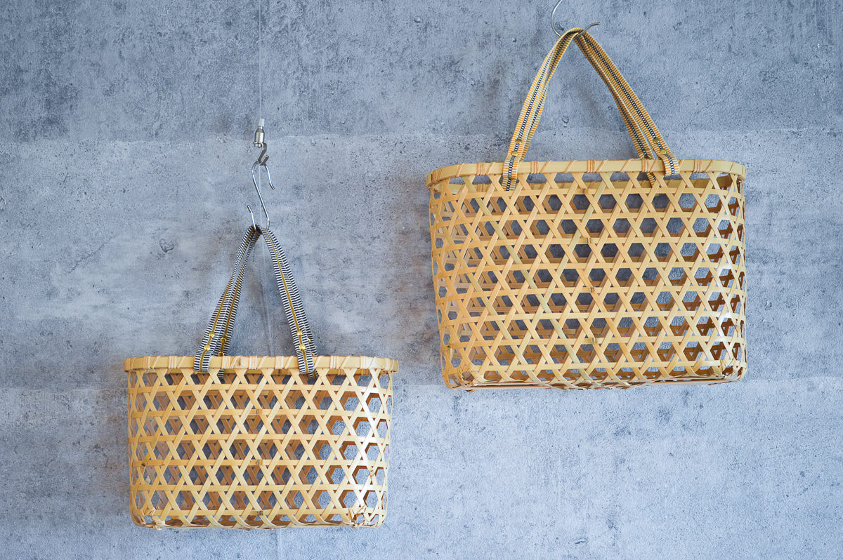 R151103　埼玉県/白竹　六つ目バッグ　真田紐手（小・大/灰色・黄色）4種