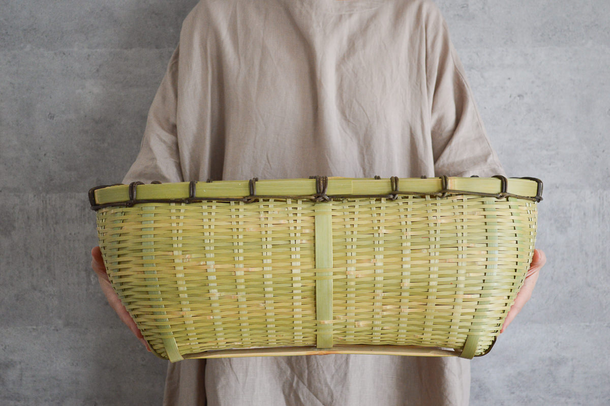 R220605-1　大分県/真竹（青竹）　リビングバスケット　大　簡易版