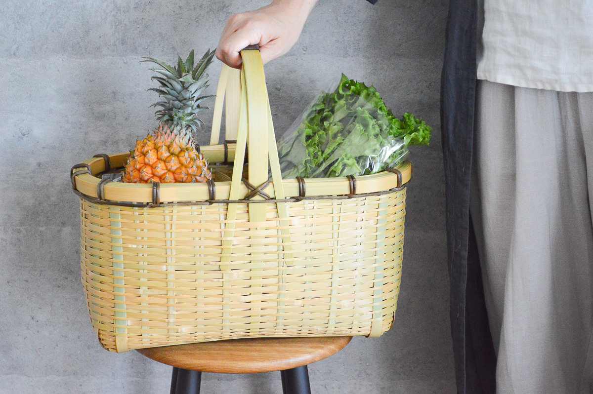 R220630-1　大分県/真竹（青竹）　買い物籠　A　簡易版