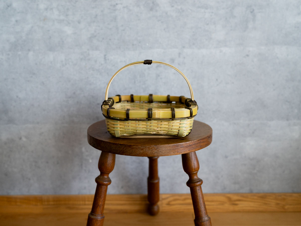 R220689-1　大分県/真竹（青竹）　テーブルバスケット　丸手