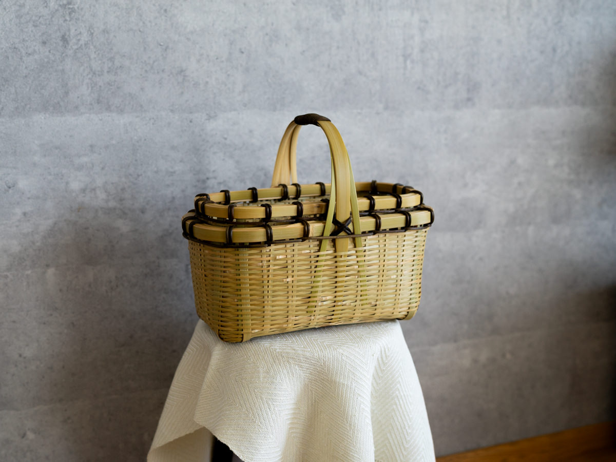 R220696-1　大分県/真竹（青竹）　蓋付きランチバスケット　スリム