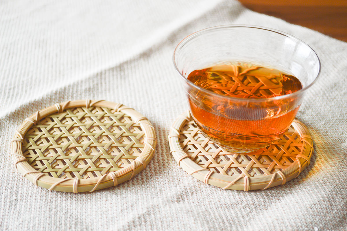 R320710　鳥取県/真竹（白竹・青竹）　丸コースター　六つ目二枚重ね　2種