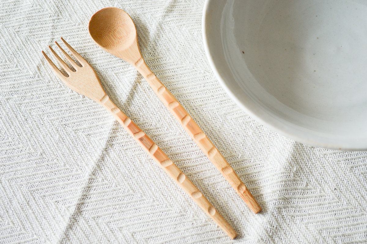 R321210　高知県/炭竹　スプーン・フォーク　凸凹