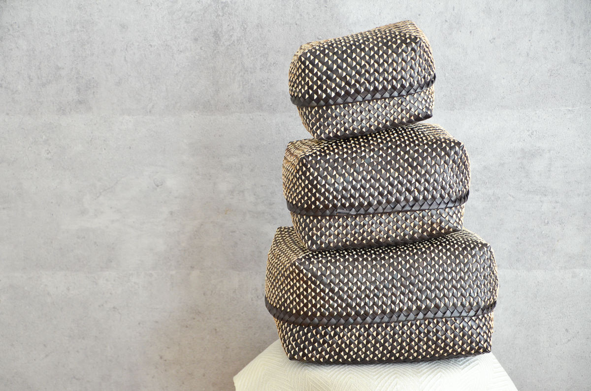 R330912　インド/パームリーフ　Kottan Basket　Black Natural　S・M・L　3サイズ