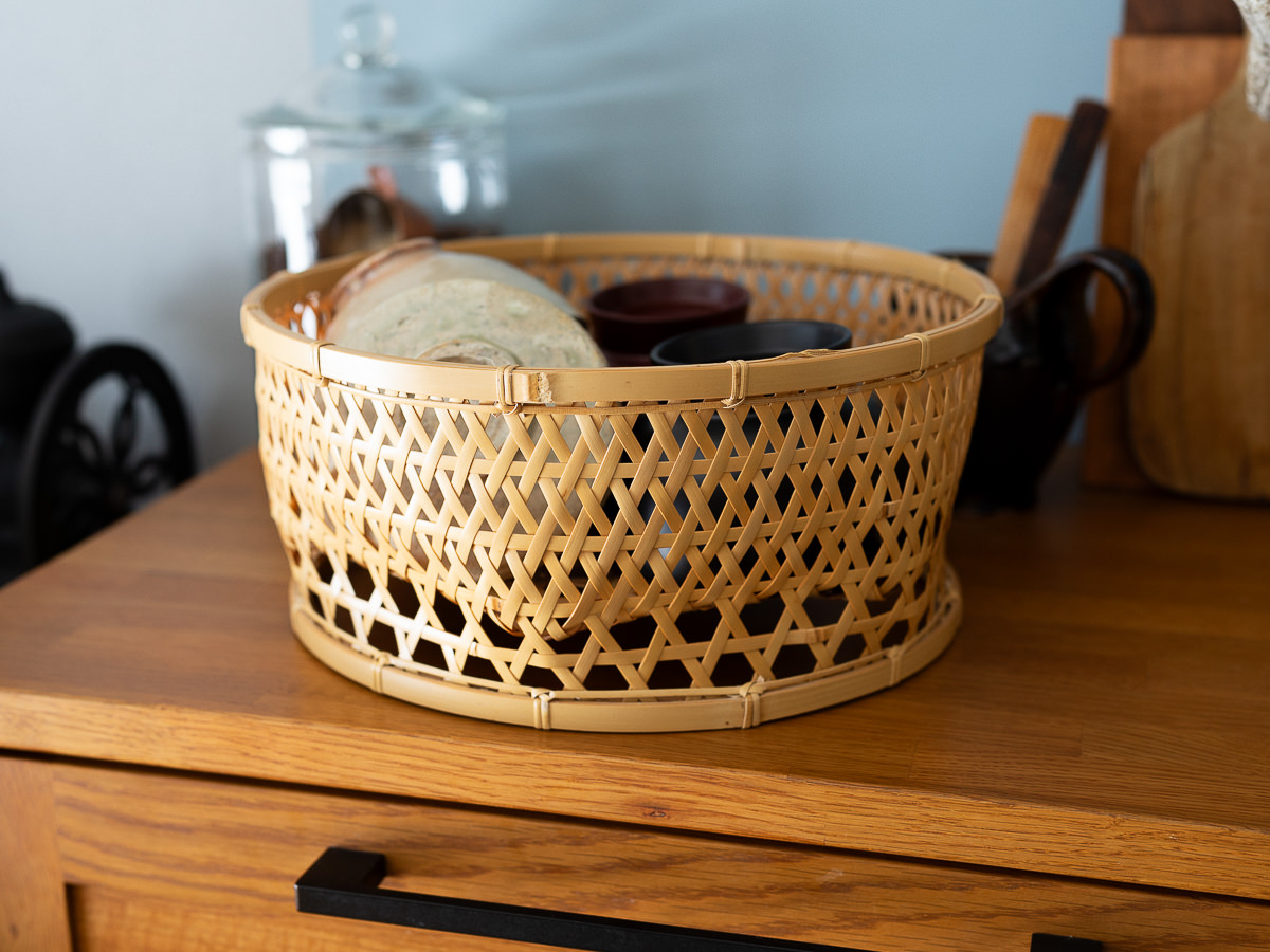 R520202-1　愛媛県/真竹(白竹)　丸椀かご　菱目