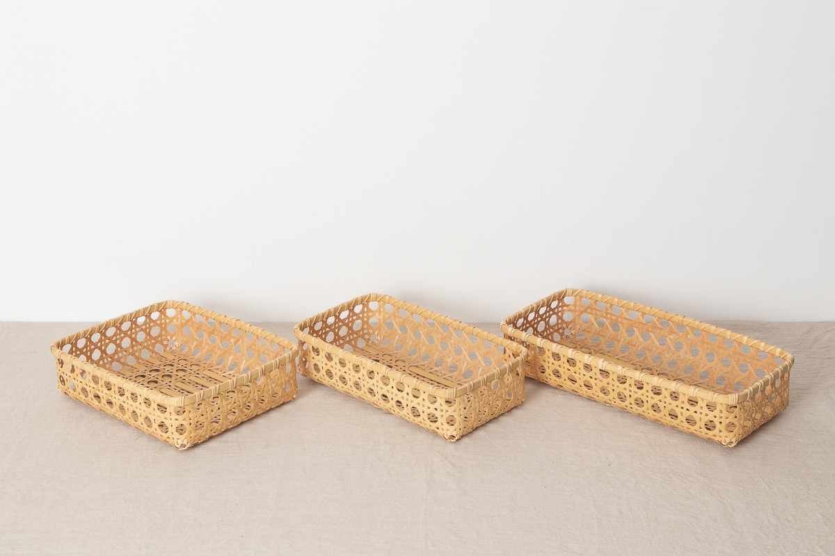 R211504　大分県/白竹　八つ目編み整理かご　A4サイズ・長型S・長型L　3サイズ