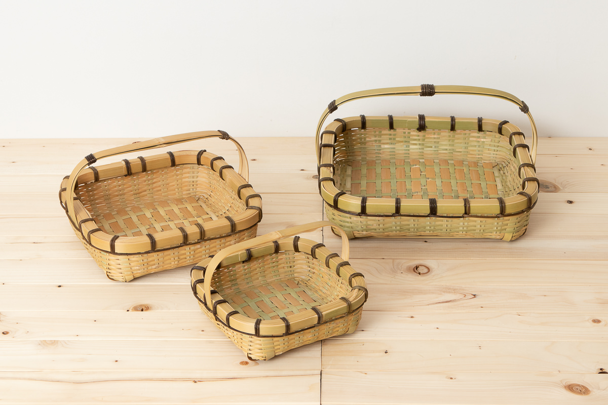 R220620　大分県/真竹　手つきテーブルバスケット　四角　小・中・大　3サイズ