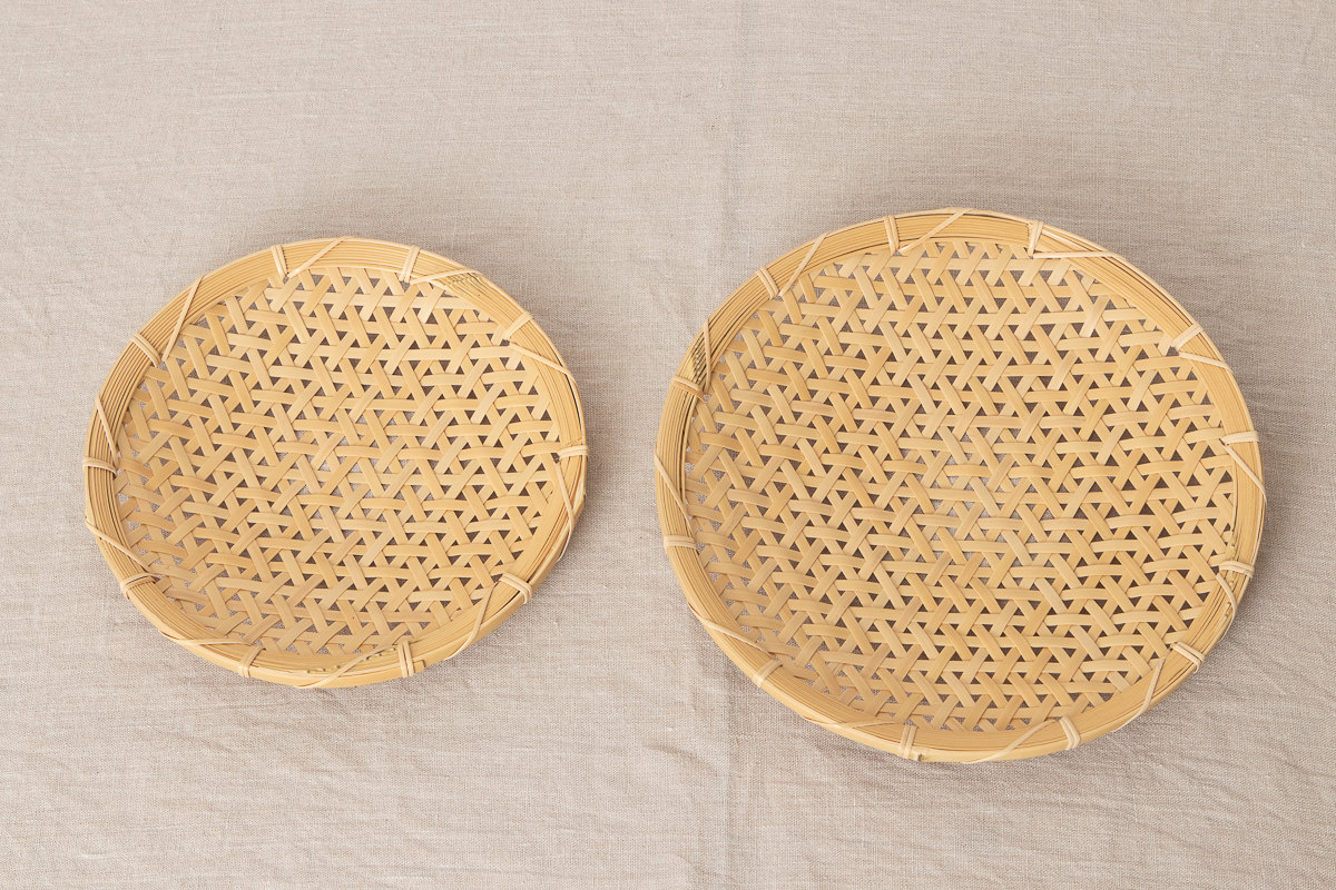 R250707　香川県/真竹（白竹）　ざる　麻の葉編み　25cm・30cm　2サイズ