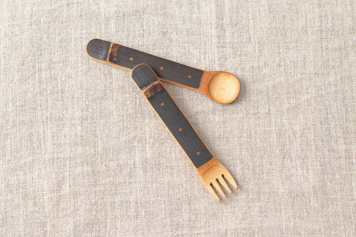 R321211　高知県/炭竹　子どもスプーン・フォーク　2種