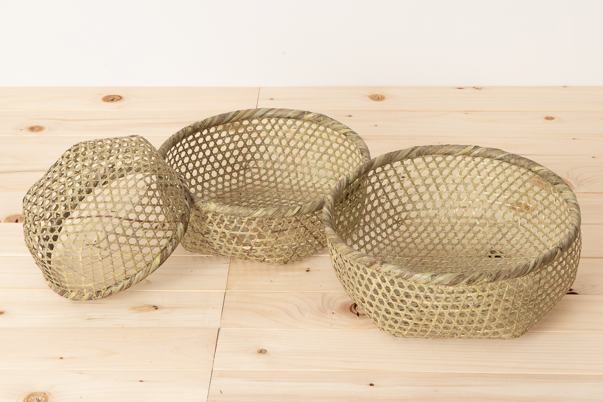 R330106　宮城県/篠竹　目かご　上（小豆洗い）　特小・小・大　3サイズ