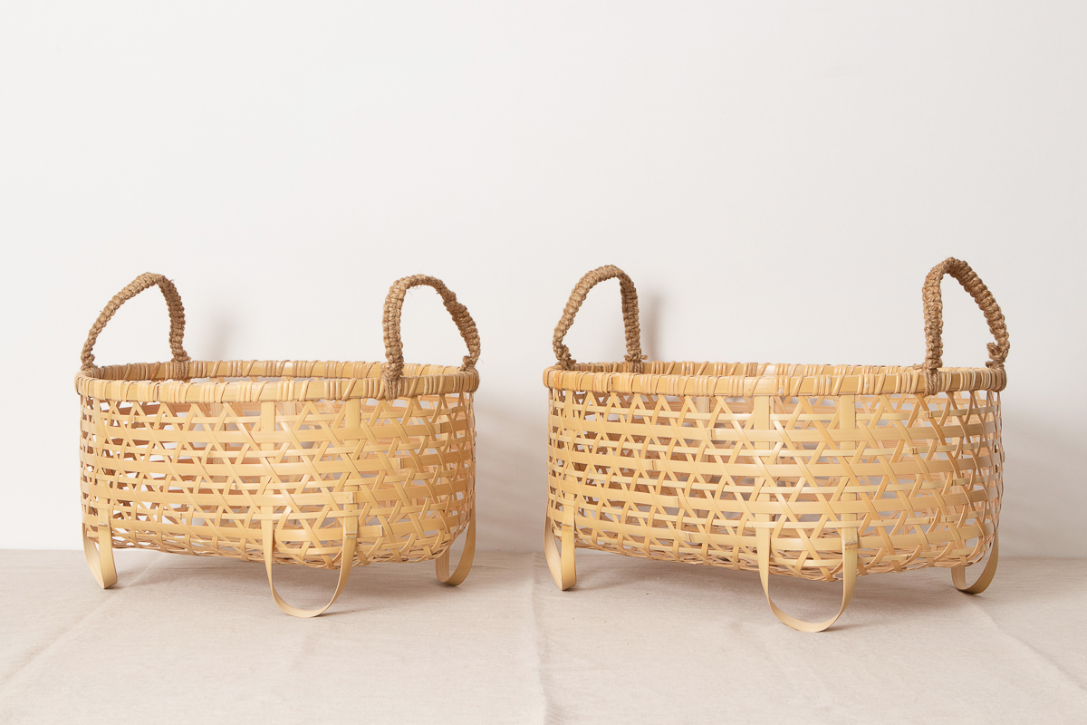 R350101　栃木県/真竹（白竹）　麻の葉バスケット　小・大　2サイズ