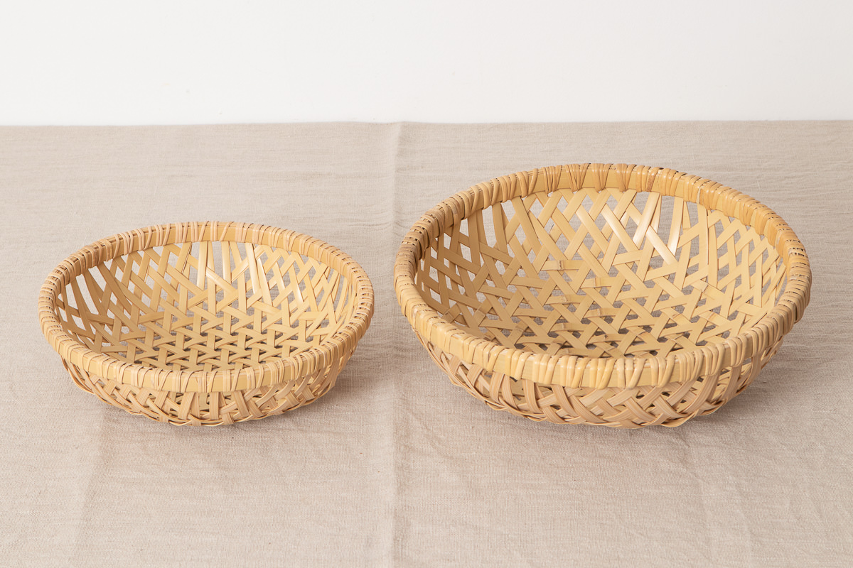 R350104　栃木県/真竹（白竹）　丸盛り籠　鉄線編み　小・大　2サイズ