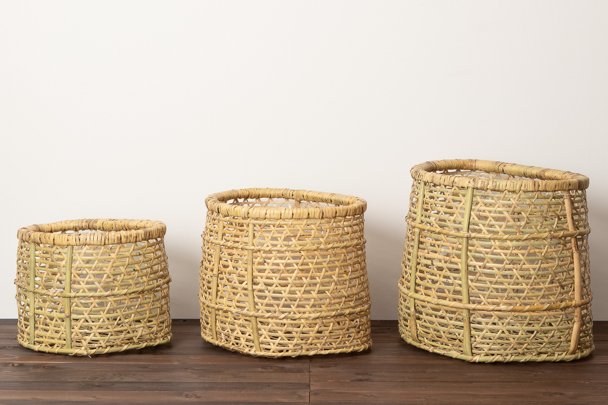 R720619　福島県/根曲竹　腰かご・背負いかご（中・大）　3サイズ