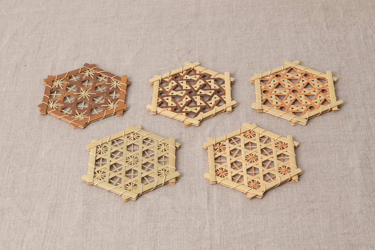 R810301　台湾/桂竹　鍋敷き　菊六つ目・差し六つ目　5種