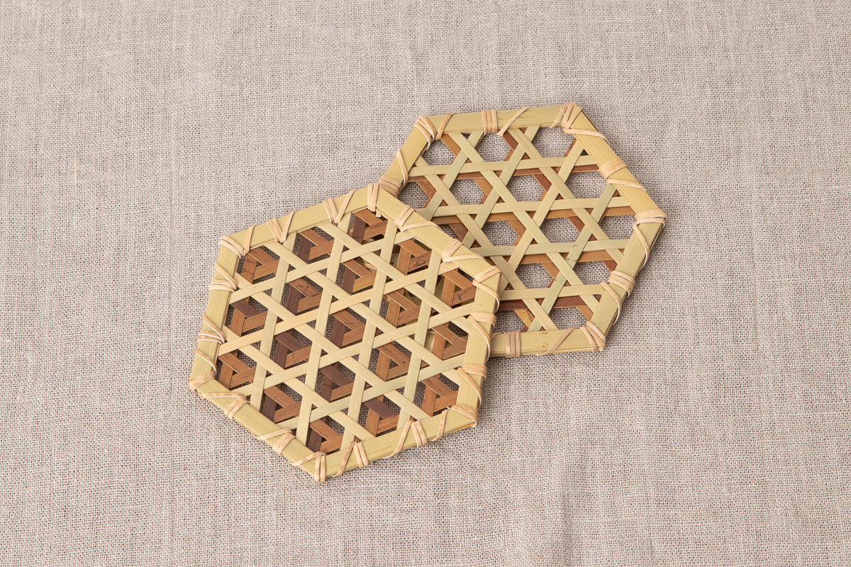 R810303　台湾/桂竹　コースター　六つ目三角紋・斜陽紋　2種